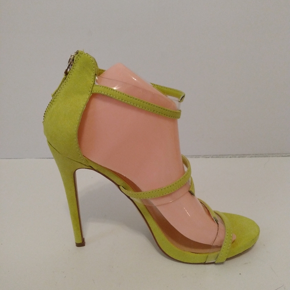 Shoe Dazzle Faux Suede Clear Strappy Zip 5" Heels sz 9 - Picture 3 of 10